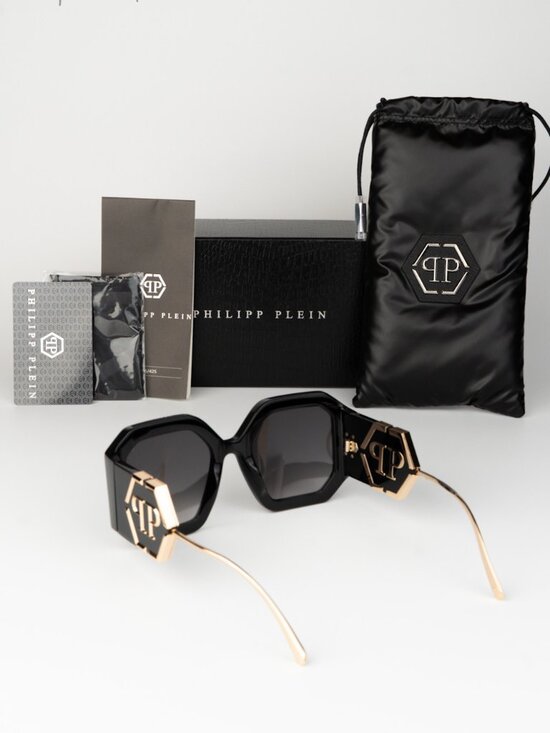 Philipp Plein Women Sunglasses Black Grey Grad Square SPP067 0700 NEW AUTHENTIC main image 4